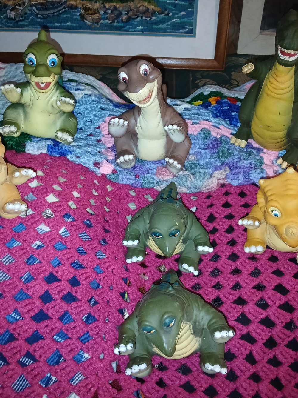 Vintage Dinosaur Figurine Lot - Green, Brown, Yellow. LAND BEFORE TIME 1988